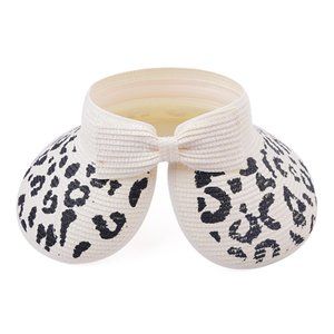 Leopard Bow Sun Visor Wide Brim Foldable Packable Ponytail Beach Hat Straw